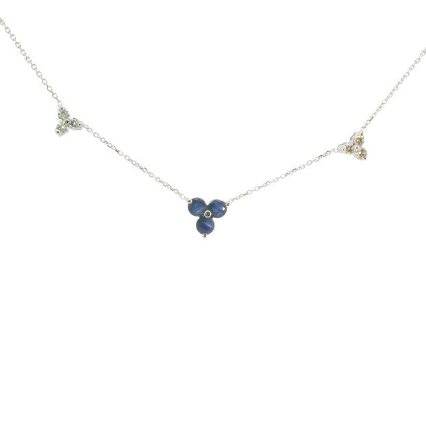 Sapphire and Diamond Cluster Station Necklace