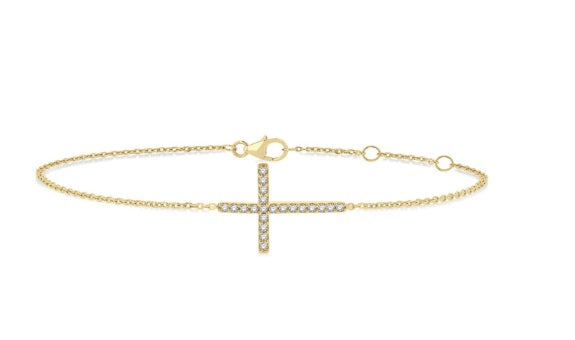 Sideway Cross Petite Diamond Fashion Chain Bracelet