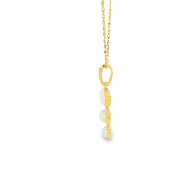 Yellow Gold Opal Diamond Pendant Necklace