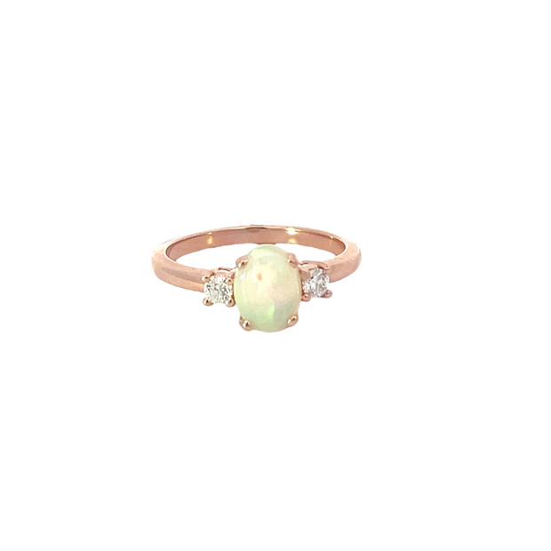 Rose Gold Diamond Opal Three Stone Ring