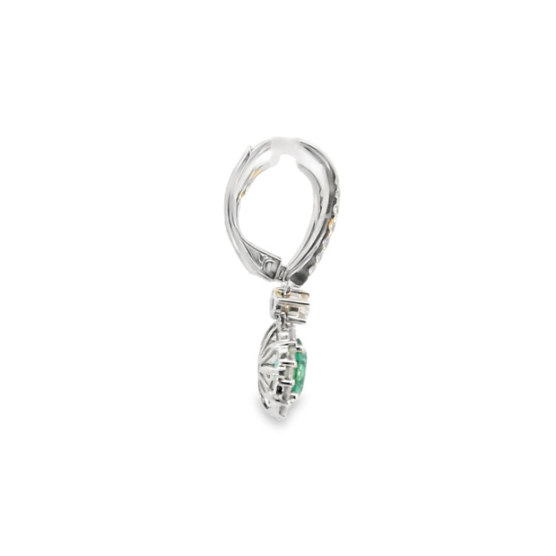 Emerald and Diamond Halo Drop Earrings