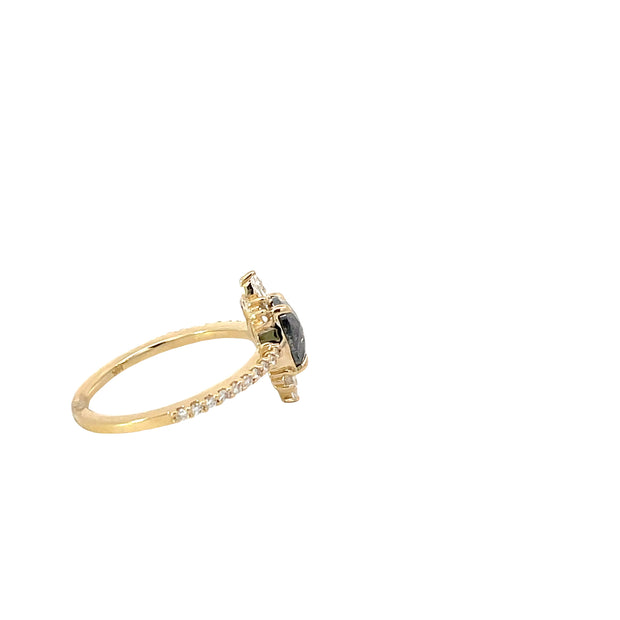 14 Karat Yellow Gold Salt and Pepper Diamond Ring