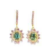 Mint Tourmaline Drop Earrings with Pink Tourmaline and Diamond Accents