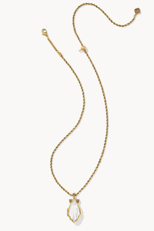 Kendra Scott Alexa Vintage Gold Tone Shell Locket Statement Necklace