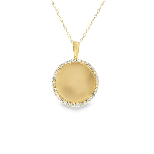 Satin Disk Pendant with Diamond Halo