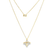 Multi-Strand Necklace with Baguette and Cross Pendants