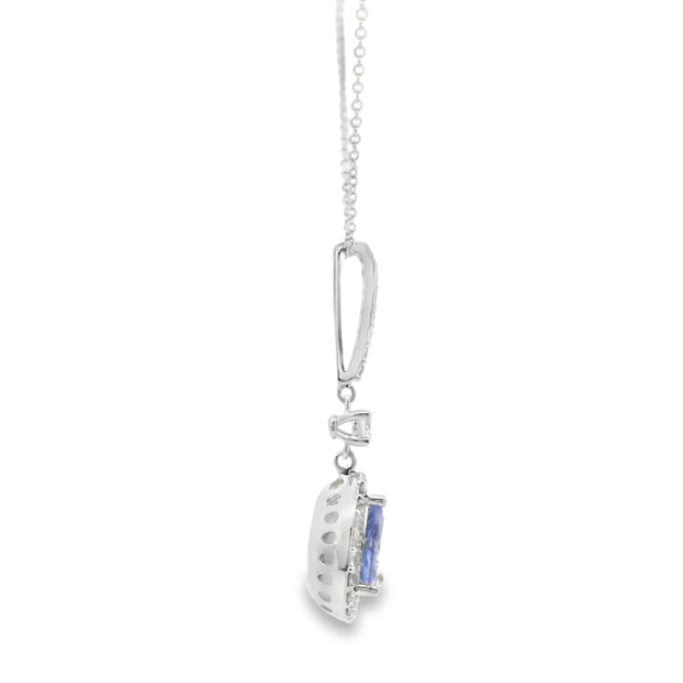 Tanzanite and Diamond Halo Drop Pendant