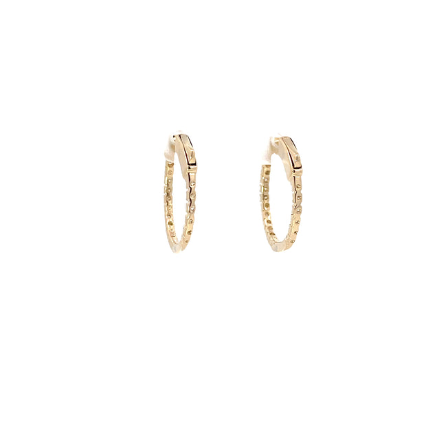 14 Karat Yellow Gold Diamond Hoops