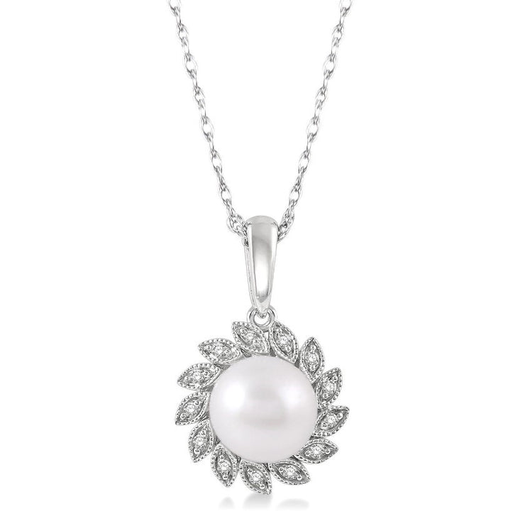 10 Karat White Gold Pearl Halo Pendant