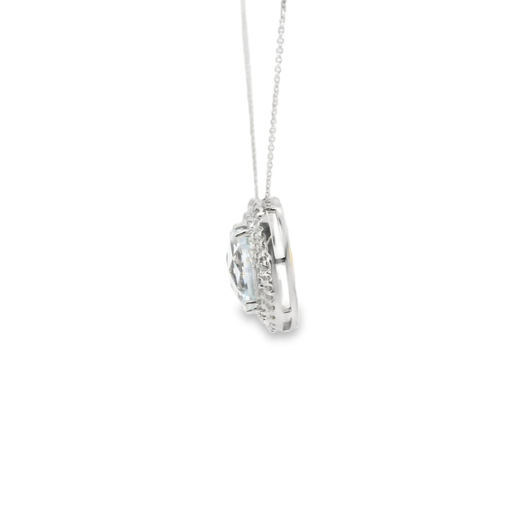 Aquamarine and Diamond Double Halo Pendant