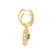 Mint Tourmaline Drop Earrings with Pink Tourmaline and Diamond Accents