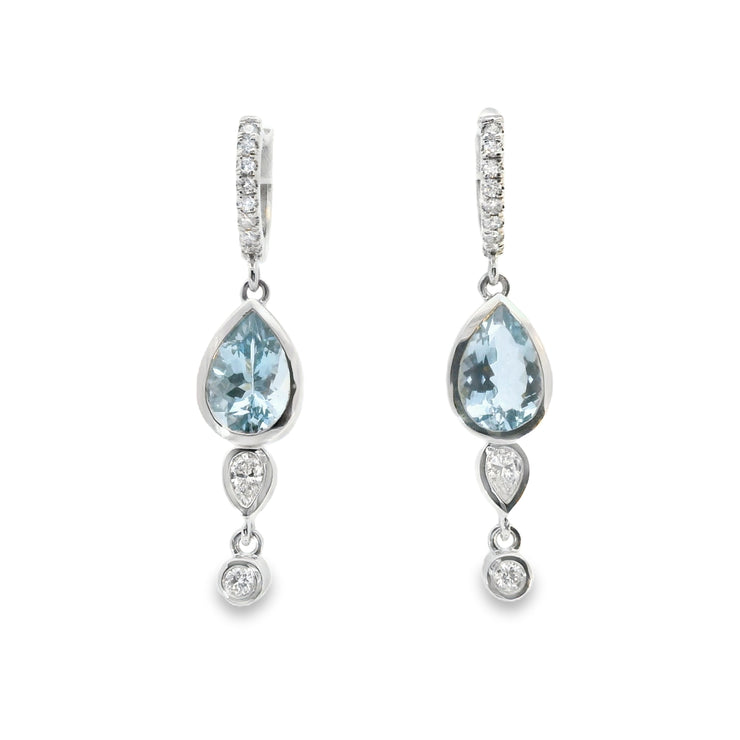 Aquamarine and Diamond Drop Earrings