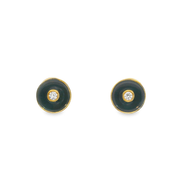 Black Agate and Diamonds Studs