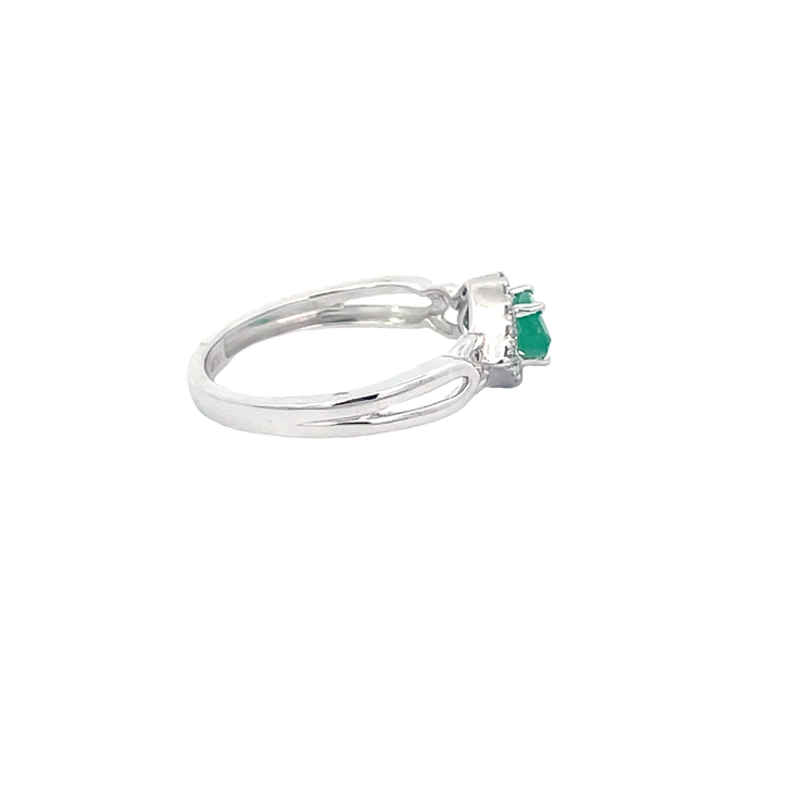 White Gold Diamond Halo Emerald Ring