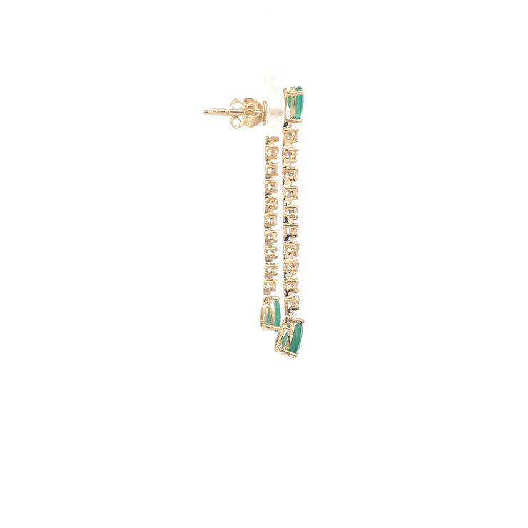 Yellow Gold Diamond Emerald Drop Earrings