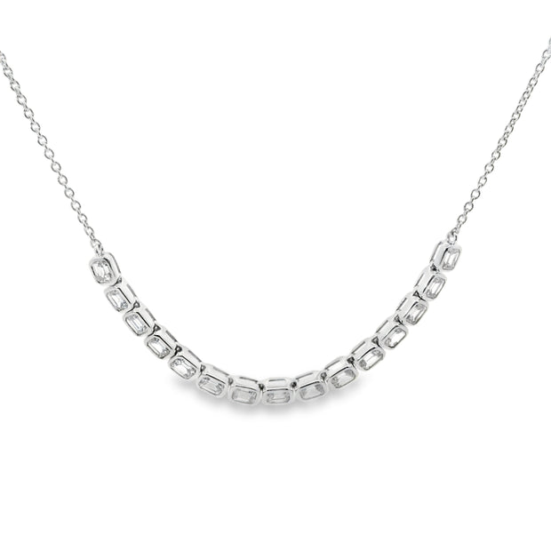 Bezel Set Emerald Cut Diamond Tennis Necklace