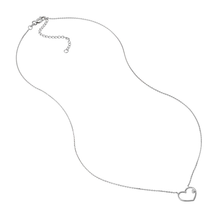 White Gold Open Wire Heart Necklace