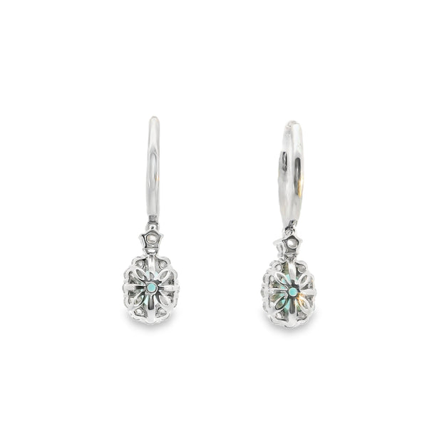 Emerald and Diamond Halo Drop Earrings
