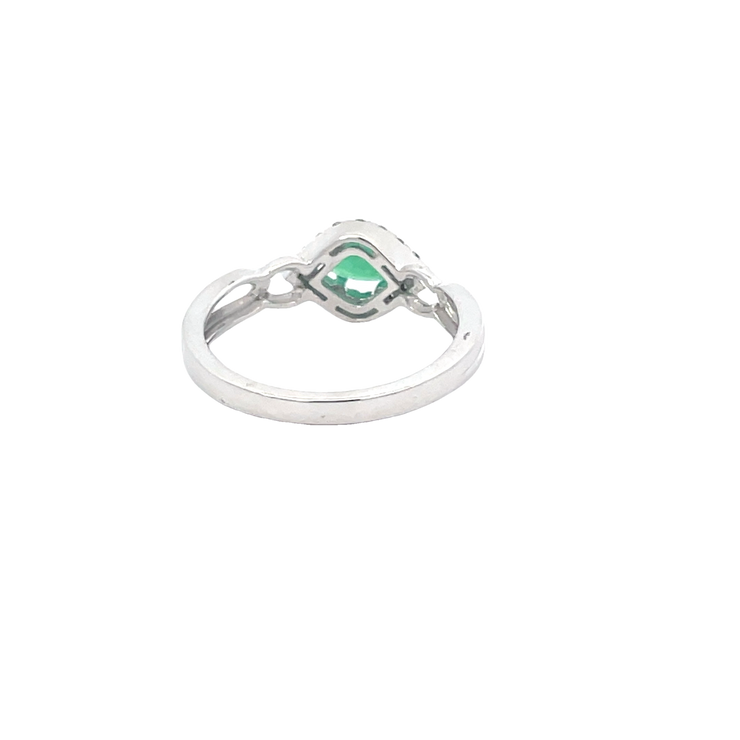 White Gold Diamond Halo Emerald Ring