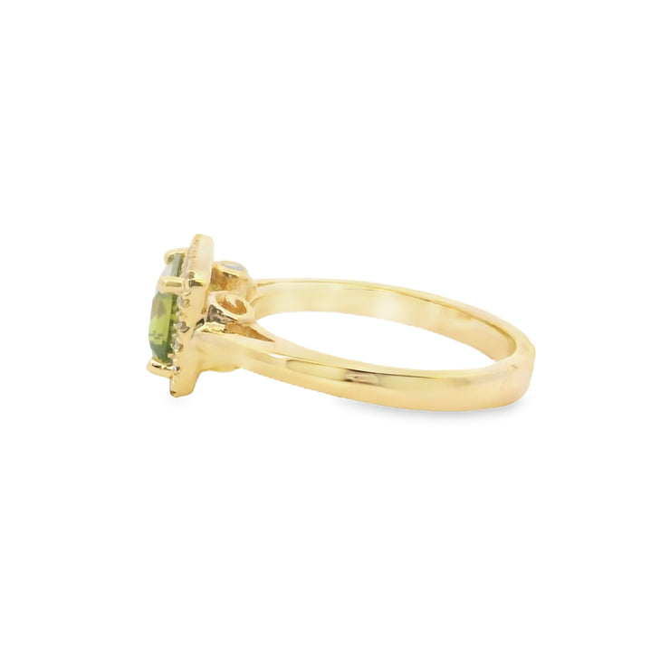 Peridot and Diamond Halo Ring