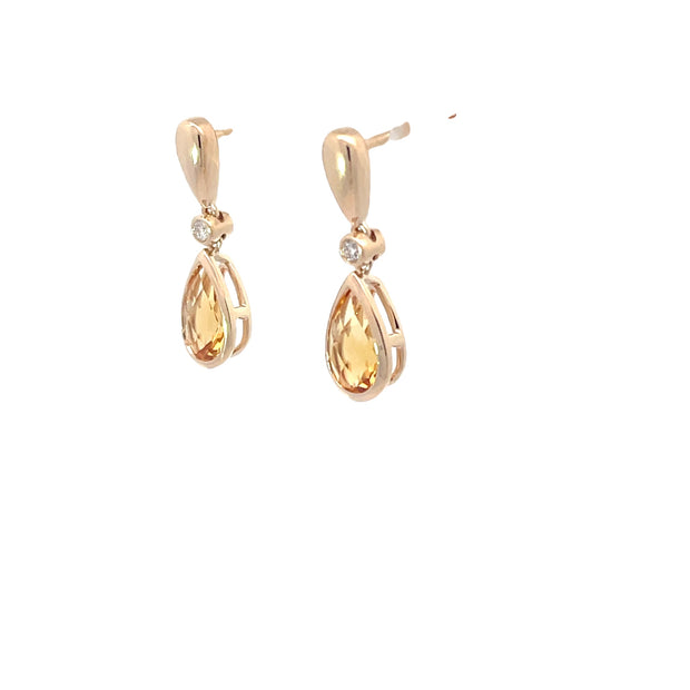 Citrines and Diamonds Drop Earrings