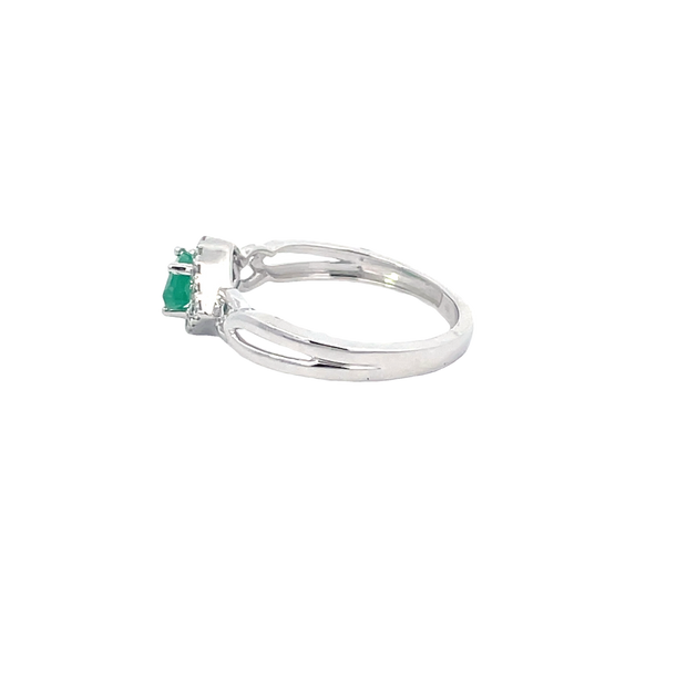 White Gold Diamond Halo Emerald Ring