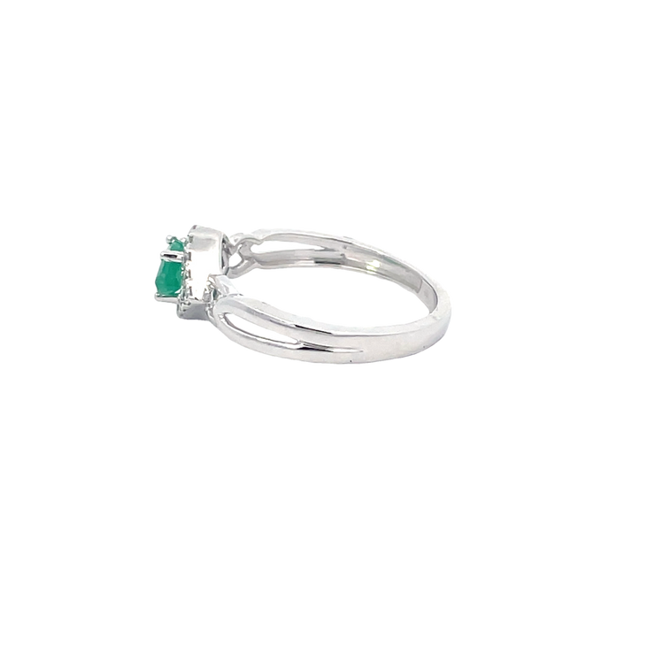 White Gold Diamond Halo Emerald Ring