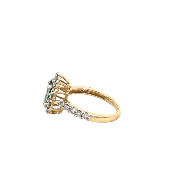 Yellow Gold Tanzanite Diamond Halo Ring