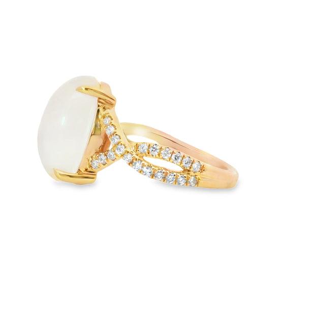 Moonstone and Diamond Twist Ring