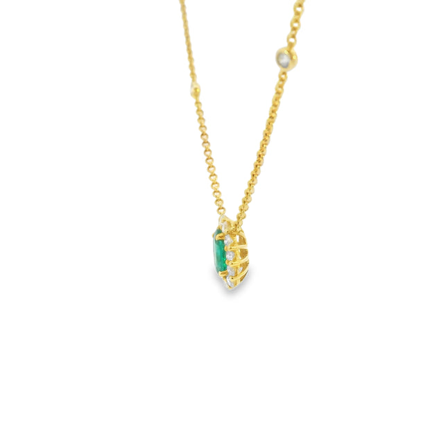 Emerald and Diamond Halo Pendant