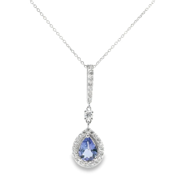 Tanzanite and Diamond Halo Drop Pendant