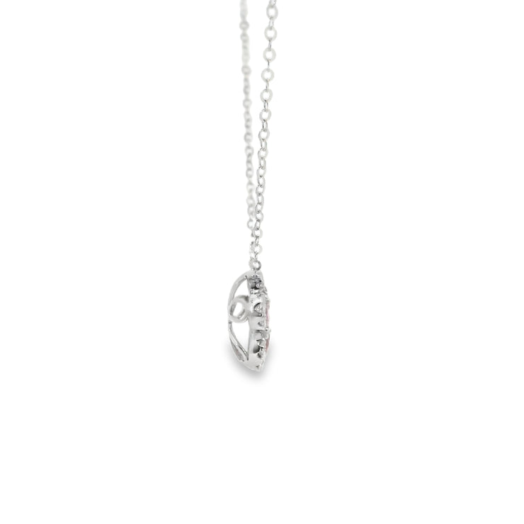 Ruby and Diamond Flower Halo Pendant