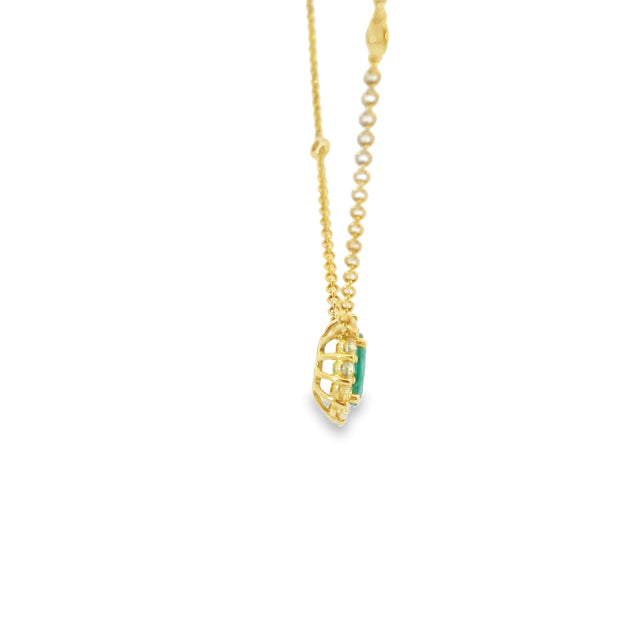 Emerald and Diamond Halo Pendant