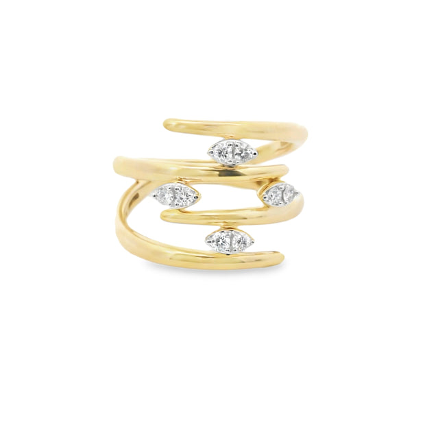 Multi Row Ring with Diamond Marquise Clusters