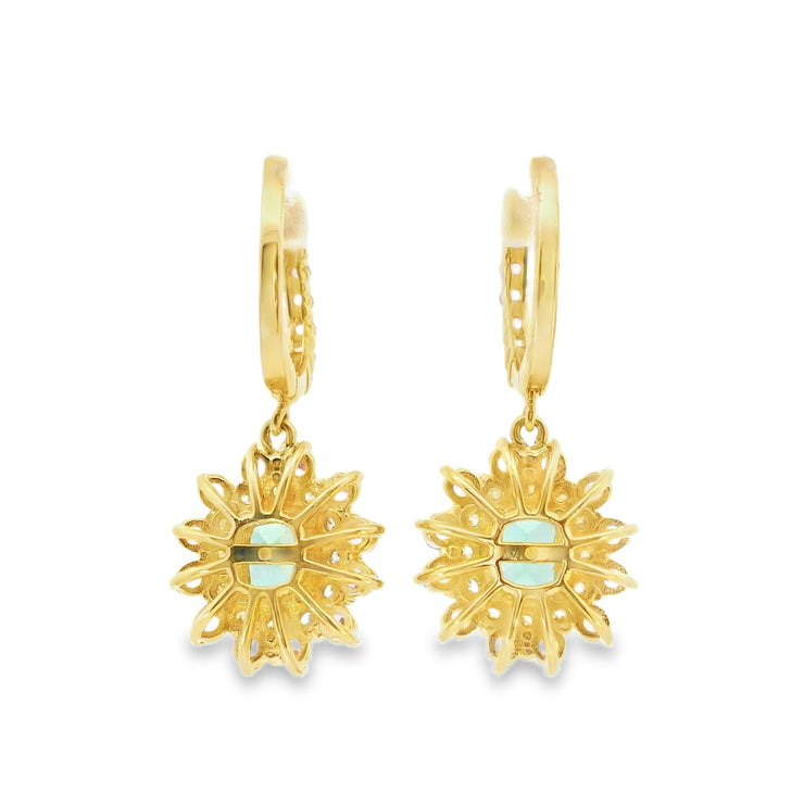 Mint Tourmaline Drop Earrings with Pink Tourmaline and Diamond Accents