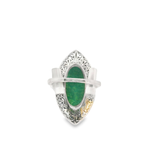 Platinum Green Turquoise and Diamond Art Deco Revival Ring