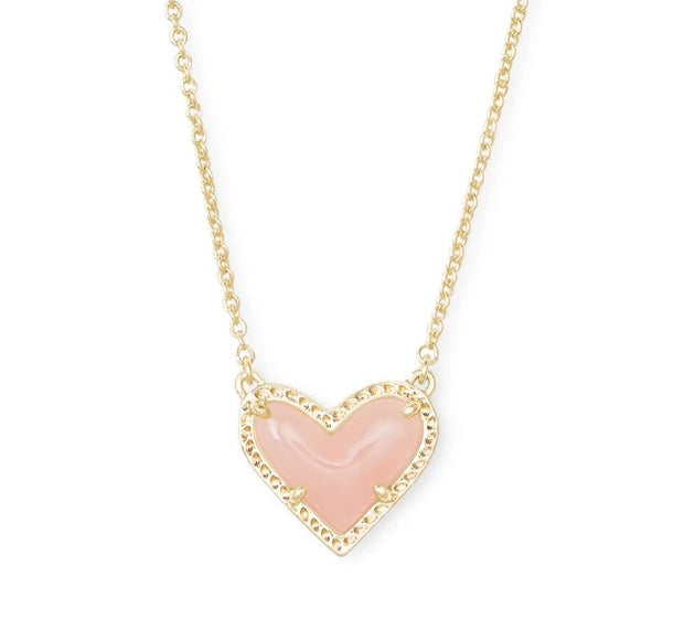 Kendra Scott Gold Rose Quartz Ari Heart Necklace