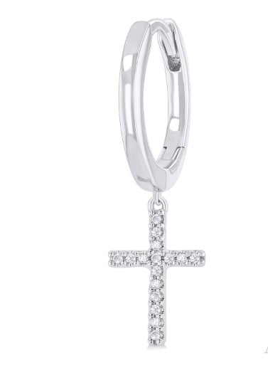 Cross Petite Diamond Fashion Huggie Earrings