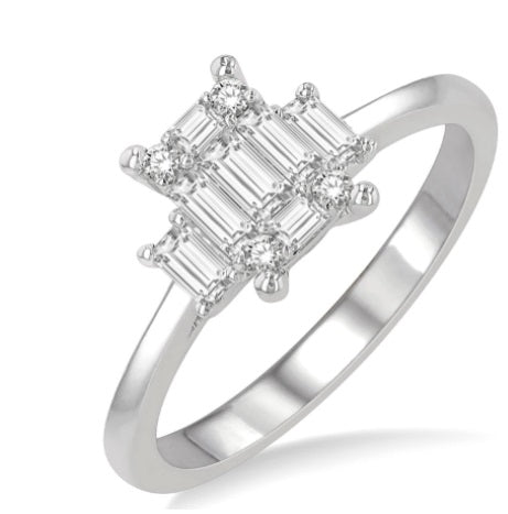 Diamond Emerald Cluster Engagement Ring