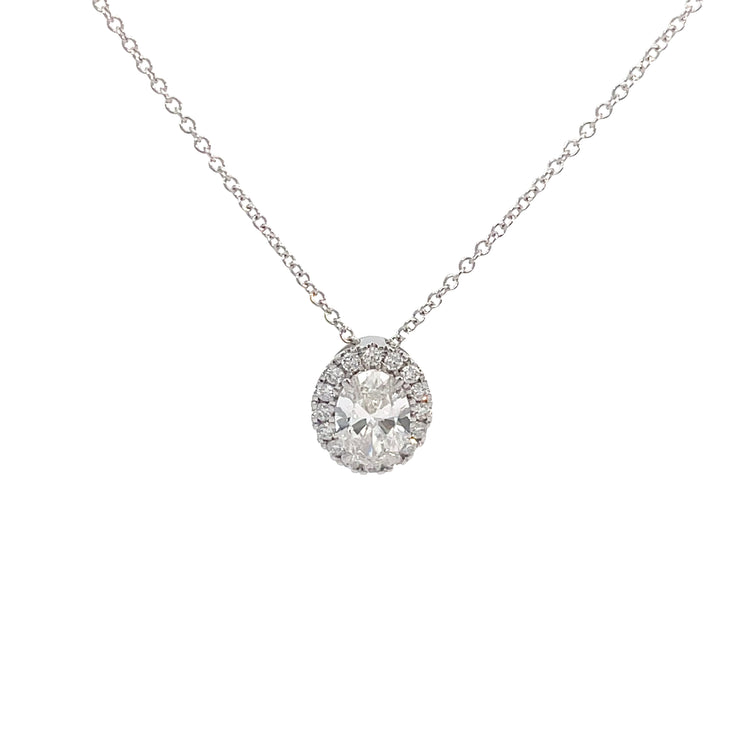 14 Karat White Gold Lab Grown Diamond Halo Pendant