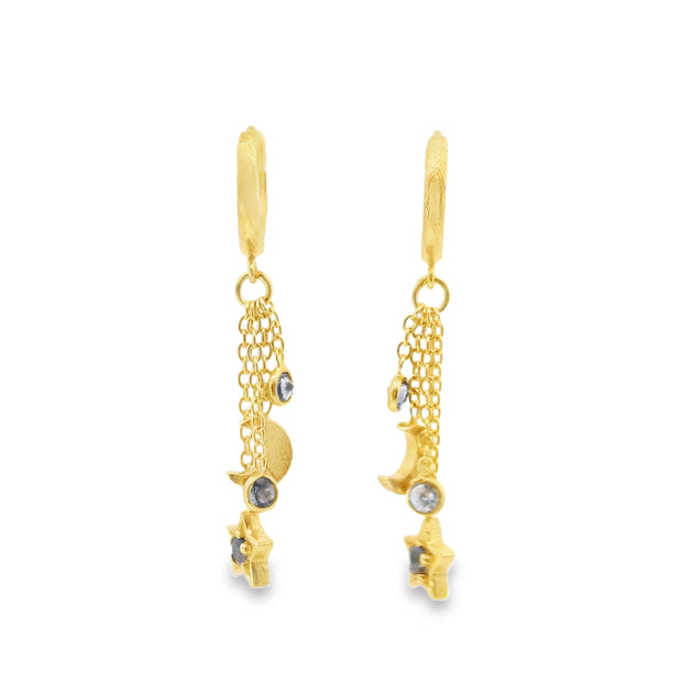 Yellow Gold Vermeil Huggies with Iolite Star and Moon