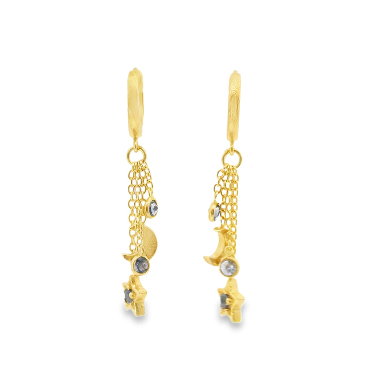 Yellow Gold Vermeil Huggies with Iolite Star and Moon