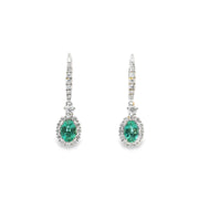 Emerald and Diamond Halo Drop Earrings