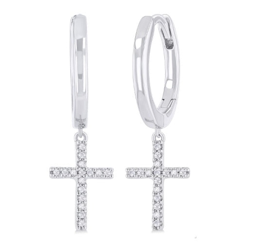Cross Petite Diamond Fashion Huggie Earrings