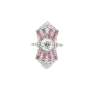 Platinum Diamond and Ruby Shield Ring
