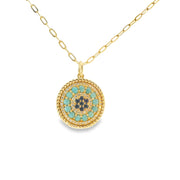 Turquoise, Sapphire, and Diamond Medallion Pendant