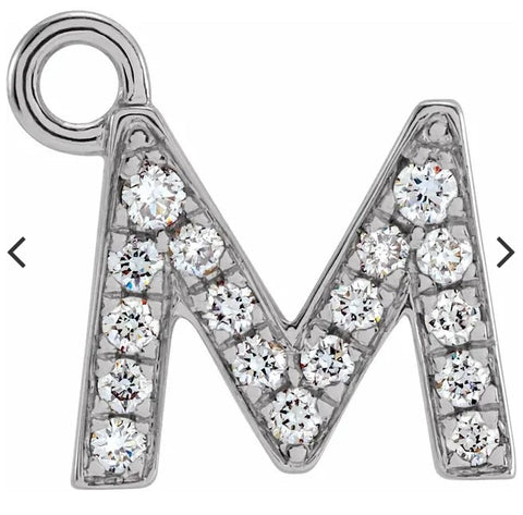 White Gold Diamond Pave Mini "M" Dangle