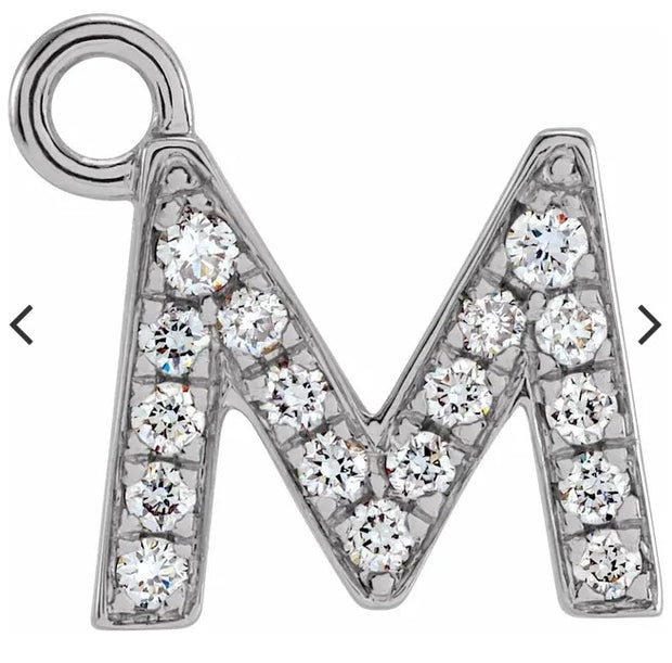 White Gold Diamond Pave Mini "M" Dangle
