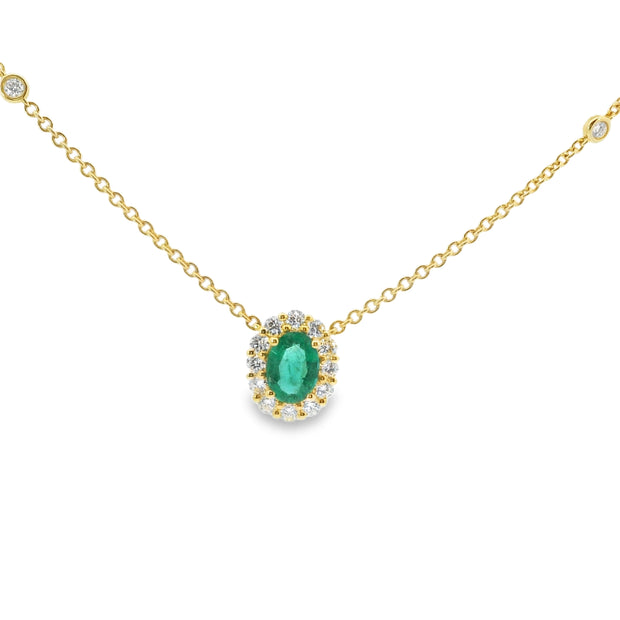 Emerald and Diamond Halo Pendant
