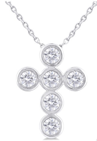 6 Stone Bezel Cross Diamond Fashion Pendant